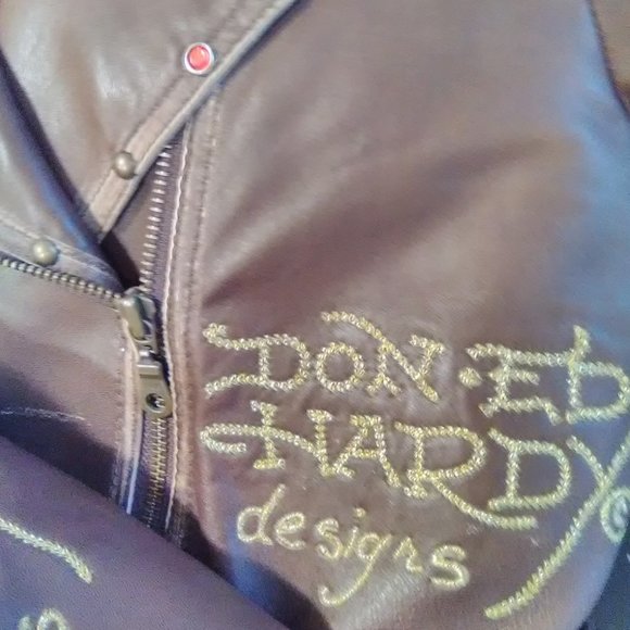 Ed Hardy Brown Leather Jacket Sz XSmall Crossover Biker Style NWT - Picture 12 of 13